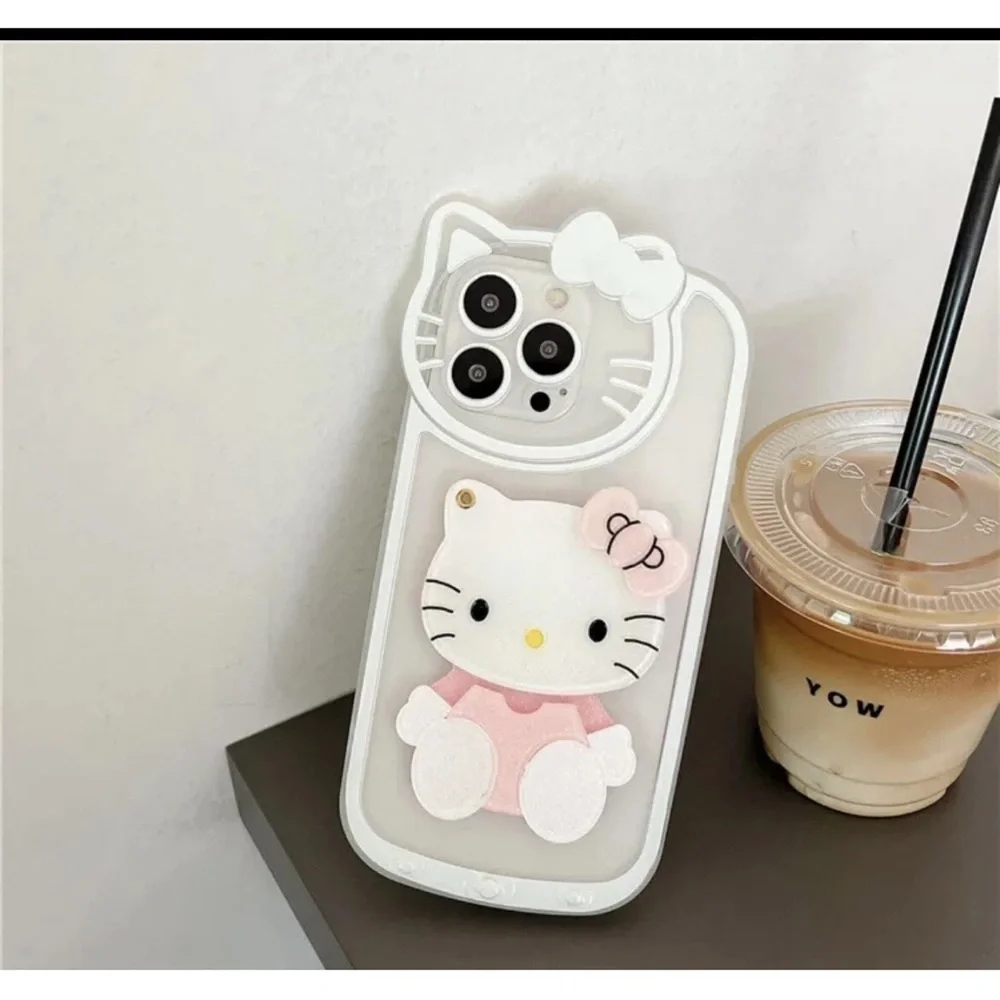 HELLO KITTY PHONE CASE WITH MIRROR Glitter CUTE WHITE PINK IPHONE 13 PRO NEW